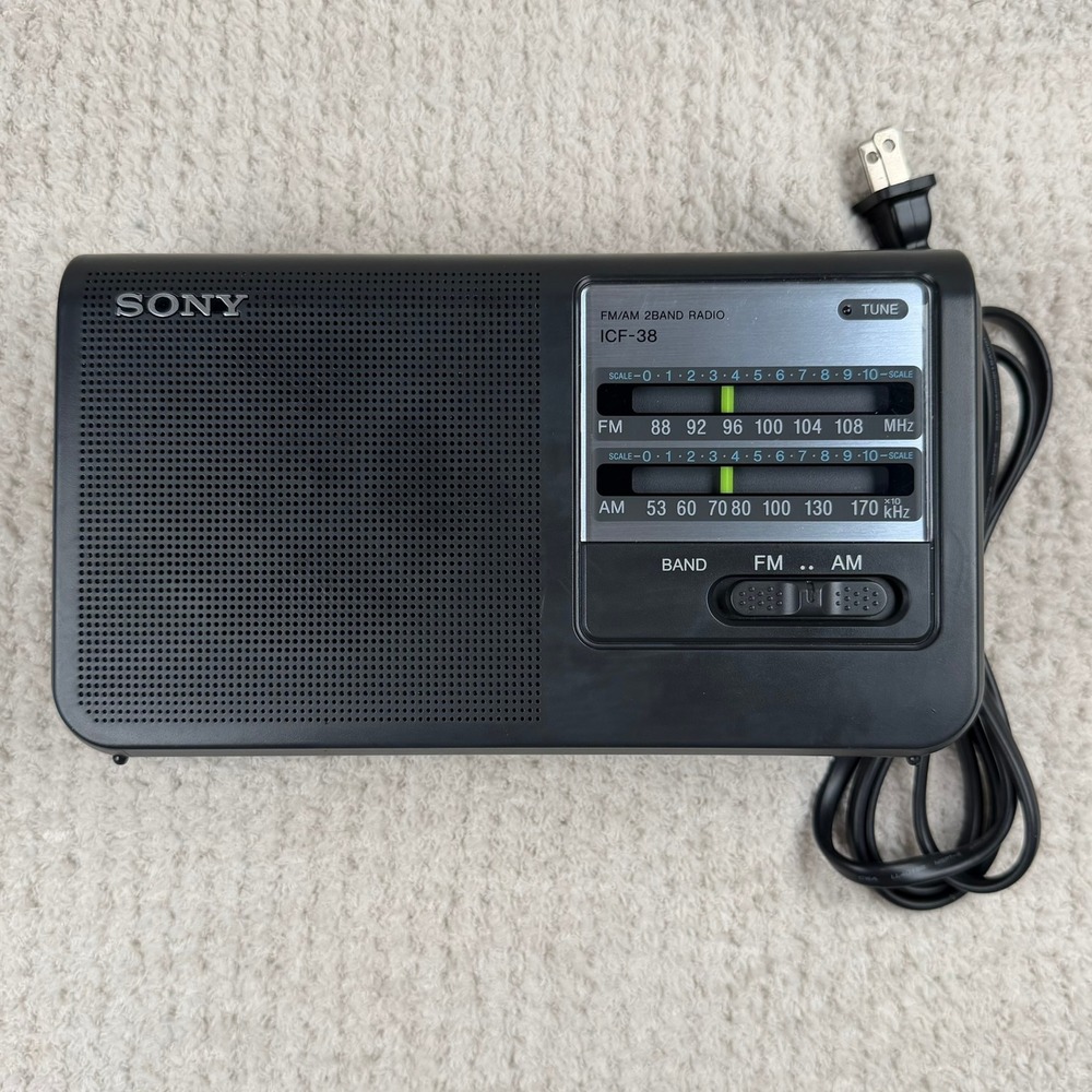 Sony ICF-38 Portable AM/FM 2 Band Radio TESTED WORKS AC CABLE or Battery